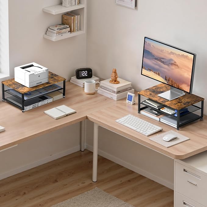 Computer Monitor Stand Riser, Desk Organizers and Accessories, Printer & Laptop Stand, Office Desk Accessories & Desktop Workspace Organizers for Office Supplies (Brown)-DeskLoop Office