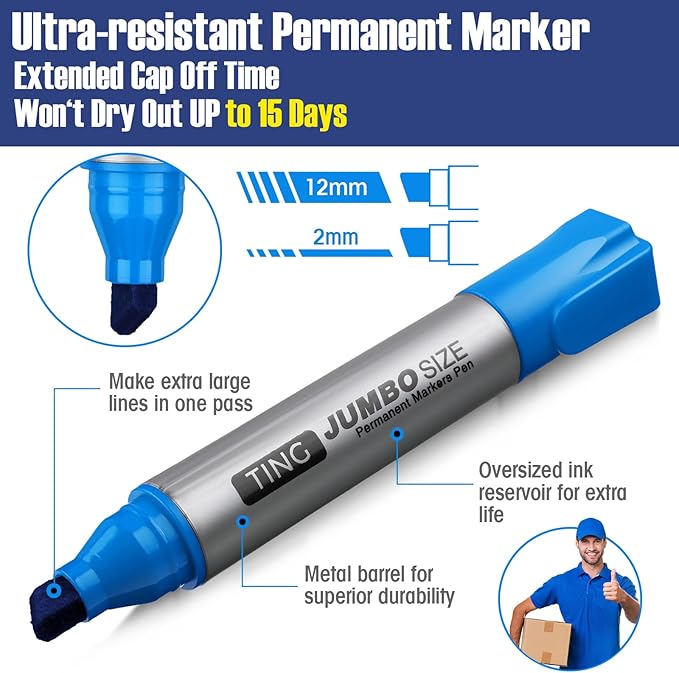 Fuutreo 10 Pack Jumbo Permanent Markers Bulk Large Chisel Tip Permanent Markers Quick Drying Waterproof Big Huge Poster Pens for Office, Logistics Company and More(Rich Color)-DeskLoop Office