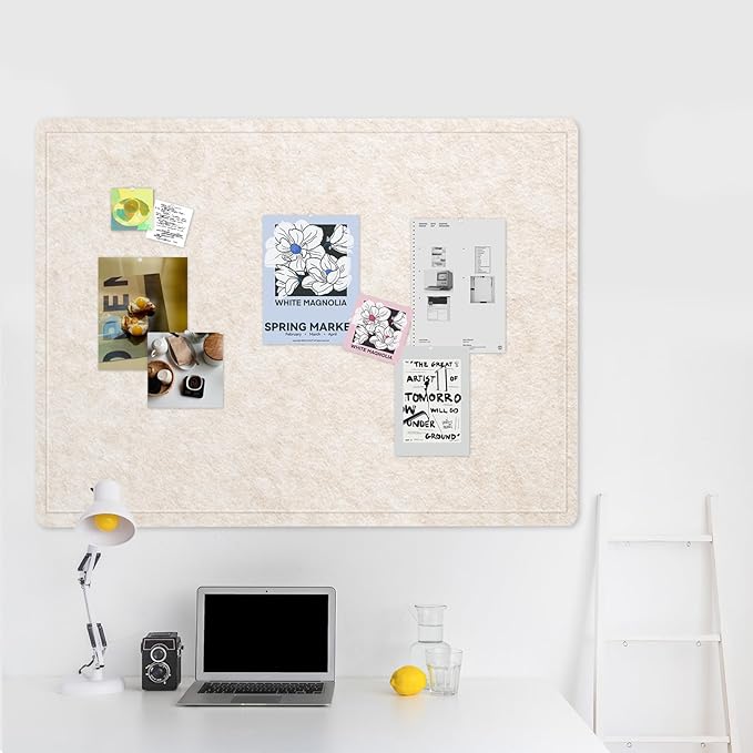 Large Bulletin Board - 48 x 36 Inches, Decorative Felt Pin Board for Wall - 4' x 3' Foldable Photo Display Board with Self-Adhesive Tape, Includes 20 Push Pins - Oatmeal-DeskLoop Office