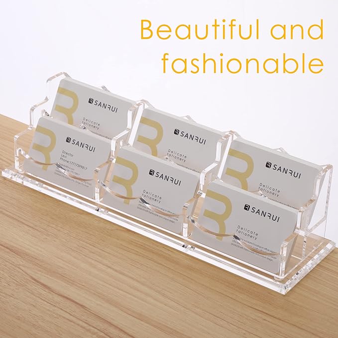 SANRUI Acrylic Business Card Display Holder for Desk, Clear Multiple Desktop Business Card Stand Organizer Storage, for Exhibition, Home , Office ,2 Tier 6 Pocket , 360 Card Capacity-DeskLoop Office