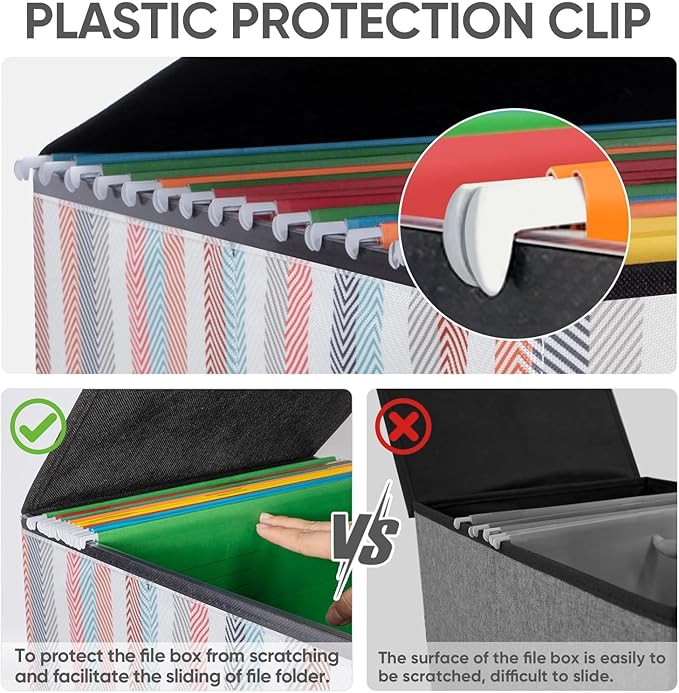 BALEINE File Organizer Box with Lid, Collapsible File Folder Organizer with Plastic Slide, Hanging File Folder Box for Office Document Storage (1 Pack, Color Stripe)-DeskLoop Office