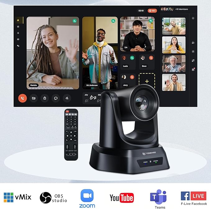 5.8GHz Wireless Conference Room Webcam, Church Live Streaming 3X USB 1080P 60fps PTZ Camera for Worship Services Online Conference, Works with Zoom, OBS Easy to Set Up-DeskLoop Office