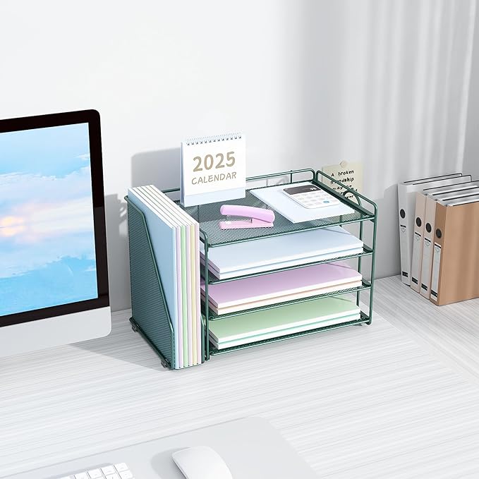 Spacrea Paper Organizer, Desk Organizers and Accessories for Desk with File organizer, Desk Accessories & Workspace Organizers for Office Supplies (Dark Green)-DeskLoop Office