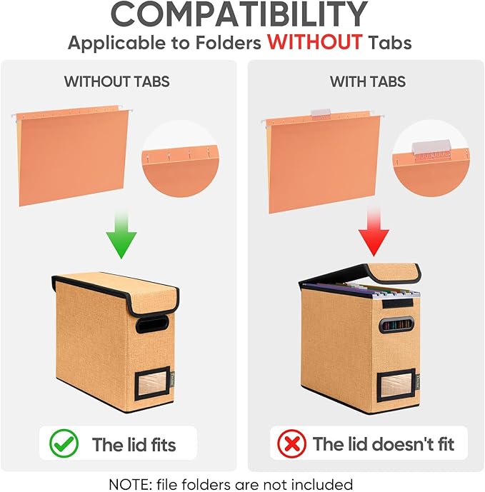 BALEINE File Organizer Box with Lid, Collapsible File Folder Organizer with Plastic Slide, Hanging File Folder Box for Office Document Storage (1 Pack, Orange, S)-DeskLoop Office