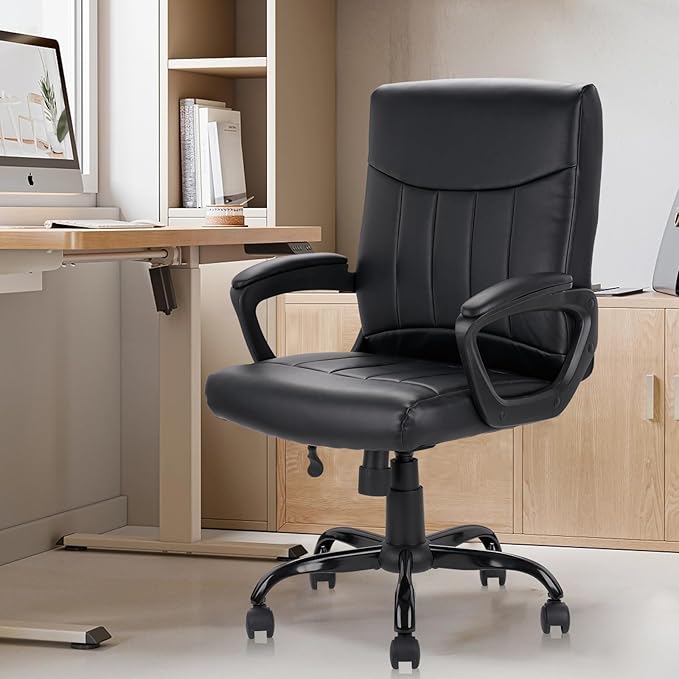 CLATINA Mid Back Leather Office Executive Chair with Lumbar Support and Padded Armrestes Swivel Adjustable Ergonomic Design for Home Computer Desk 8 Pack-DeskLoop Office