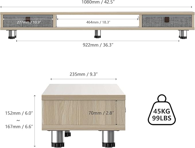 Fenge Monitor Stand, Dual Monitor Stand with 2 Drawers, Monitor Riser for 2 Monitors, Adjustable Height Computer Stand, Office Monitor Stands for Desk, Laptop, PC, TV, Printer-DeskLoop Office