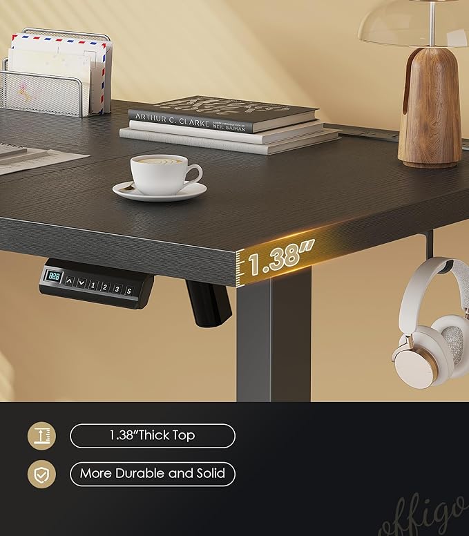 OffiGo Electric Standing Desk with 3-Piece Board, 71 Inch Height Adjustable Large Desk with Power Outlets, Sit Stand Table, Writing Computer Desk for Home, Office, Workstation, Black-DeskLoop Office