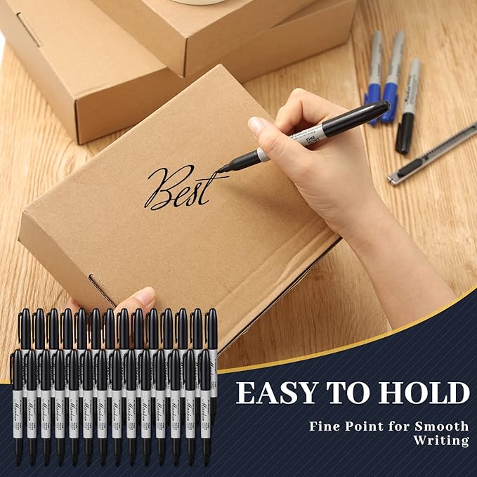 Thenshop 300 Pack Permanent Markers Bulk Black Permanent Marker Set Fine Point Pens Work on Wood, Metal, Stone, Glass-DeskLoop Office