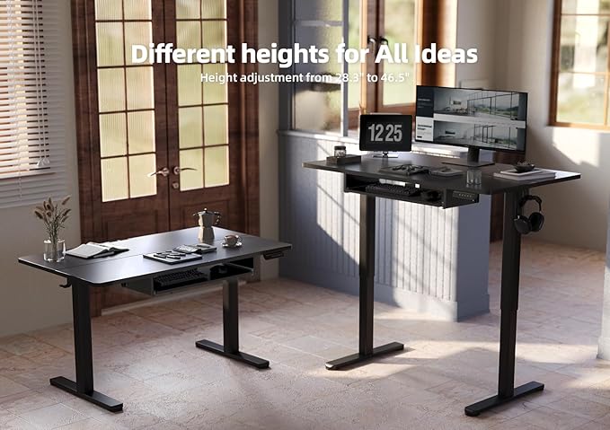 YDN Standing Desk with Keyboard Tray, 48 Inch Height Adjustable Desk with Cable Management, Black Stand Up Desks for Home and Office, 48inch Black-DeskLoop Office