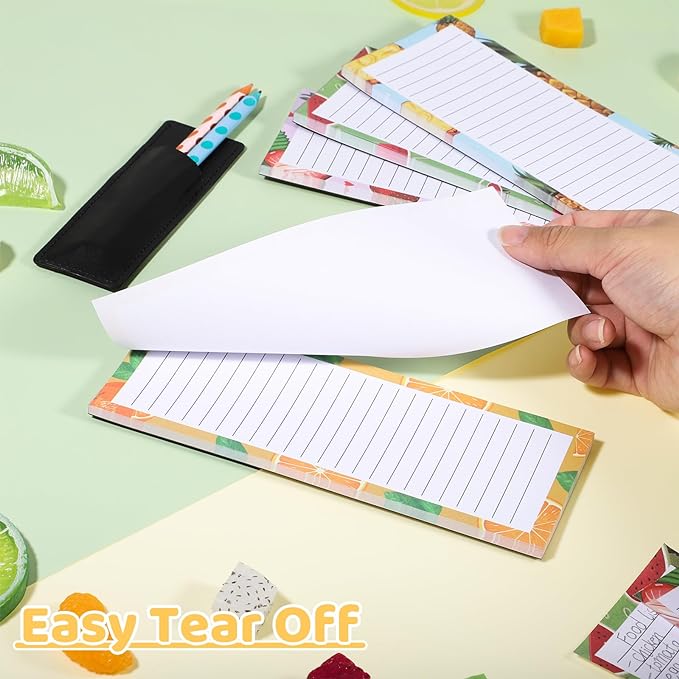 4 Pack Magnetic Note Pad for Fridge with Pen Holder, Totally 200 Sheets Grocery List Magnet Pad for Refrigerator Magnetic Shopping List Pad(Fruit Design)-DeskLoop Office