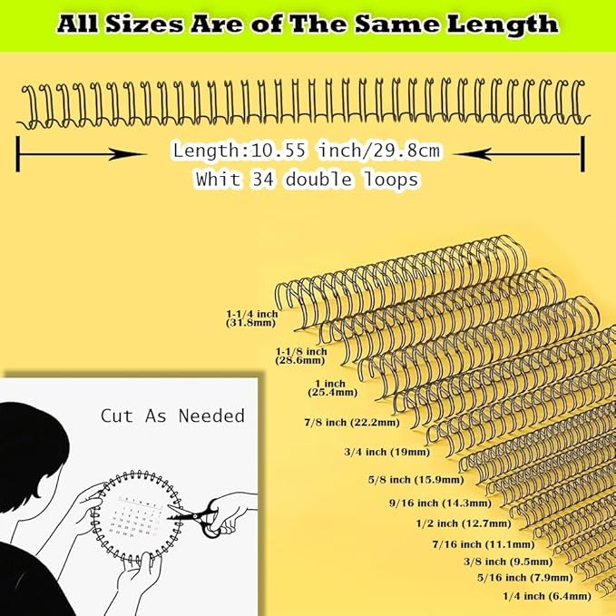 1/2 Inch Wire Cinch Book Binding Gold 3:1 Pitch, 100 Pack Double Loop Metal Spiral for Bindings Fit for School Office Notebook Maker, YolieraArt Office Products Binding Combs 100 Sheet Capacity-DeskLoop Office
