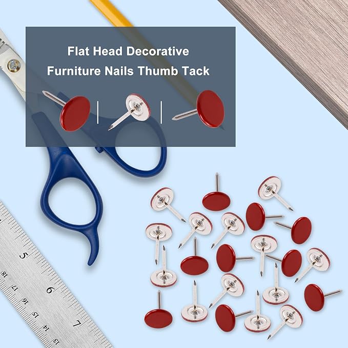 100Pcs Flat Head Upholstery Tacks Home Furniture Decor Tacks Upholstery Nails Flat Push Pins Flat Thumb Tacks Red (11mmx17mm)-DeskLoop Office