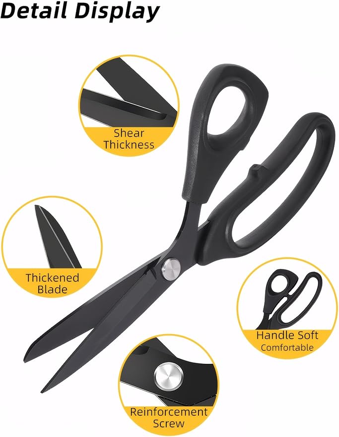 Jasni Scissors Set of 3 black titanium non stick blade anti rust Ergonomic Lightweight Soft Rubber Grip tailor scissors office student scissors for School, Office and Family Daily Use 10''/9''/6.5"-DeskLoop Office