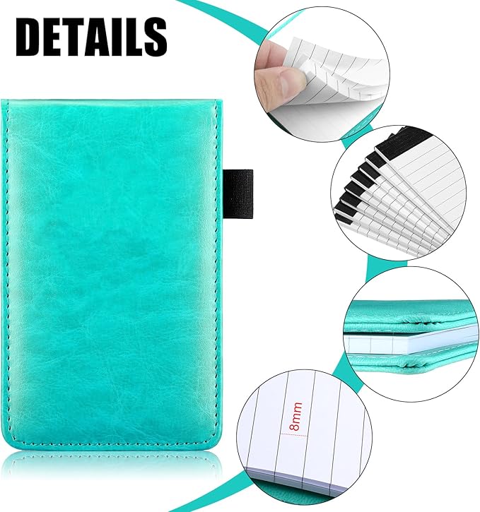 Outus 10 Pcs Pocket Notebook with Pen Set Included Mini Pocket Notepad Holder with 50 Lined Sheets, Metal Pen, 8 Pcs 3 x 5 Inch Memo Book Refills, 30 Lined Paper Per Note Pad (Bright Blue)-DeskLoop Office