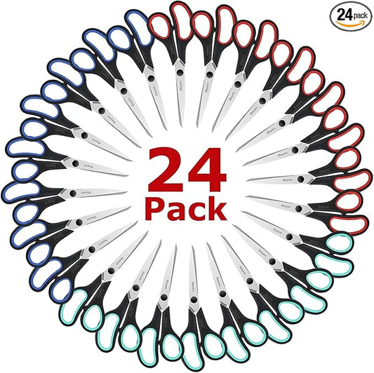 School Office Scissors Bulk, Set of 24-Pack, 8" All Purpose Sharp Scissors with Comfort-Grip Handles for High/Middle School Student Teacher, Office Home Sewing Fabric Supplies, for Right Left Handed-DeskLoop Office