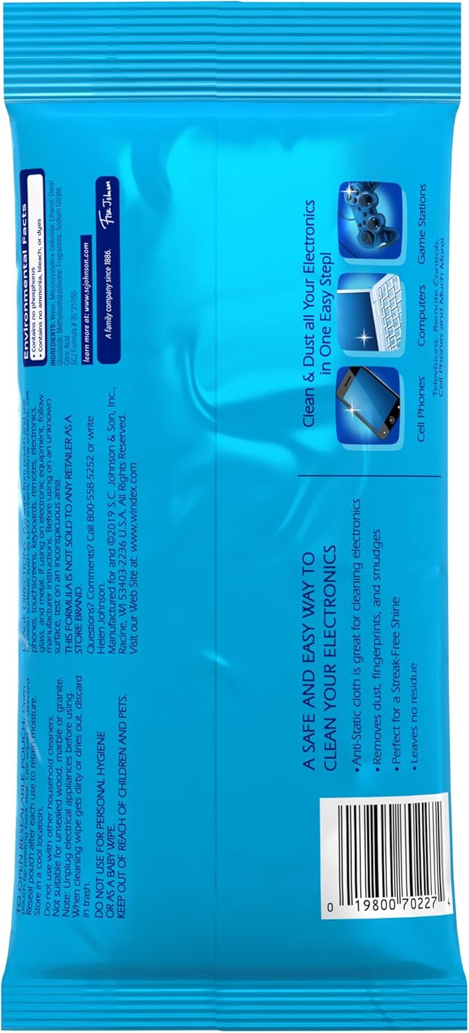 Windex Electronic Cleaning Wipes, Pre-Moistened Screen Wipes for TVs, Phones, and Other Electronics, Resealable for a Freshness Lock, 25 Count (Pack of 3)-DeskLoop Office