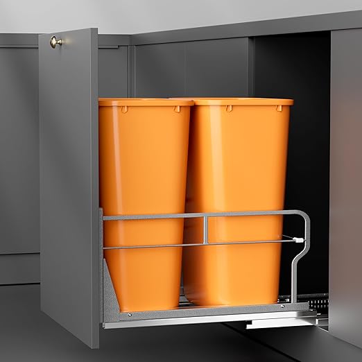 YJHome Pull Out Trash Can Under Cabinet with Soft-Close Slides, Garbage Can Not Included, Cabinet Trash Can Pull Out Kit with Door Mounting Kit, Requires Minimum Cabinets Opening 17" W X 24" D-DeskLoop Office