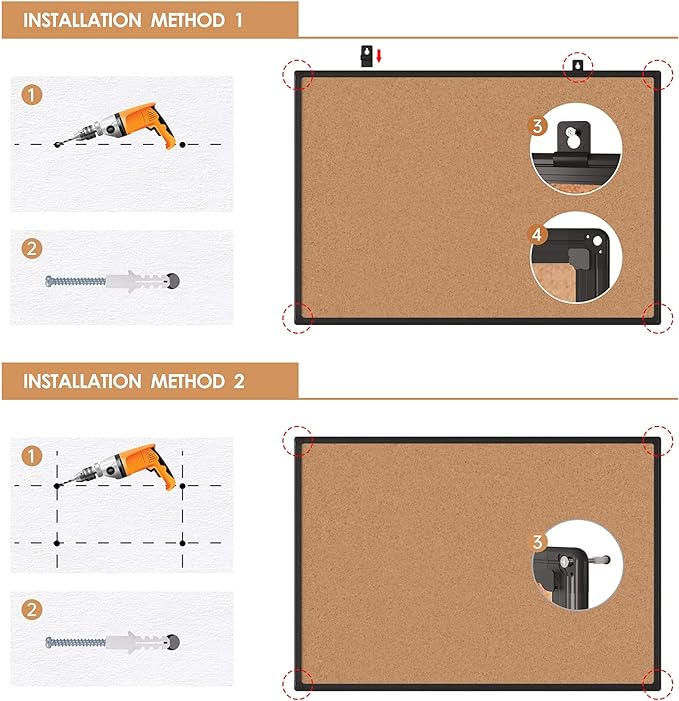 Board2by 2-Pack Cork Board Bulletin Board 48 x 36, Black Aluminium Framed 4x3 Corkboard, Office Board for Wall Cork, Large Wall Mounted Notice Pin Board with 18 Push Pins for School, Home & Office-DeskLoop Office