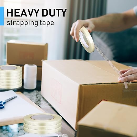 Treela 30 Rolls Filament Strapping Tape 5.5 Mil Transparent Reinforced Fiberglass Heavy Duty Packing Shipping Tape for Sealing Binding Fixing (1/2 Inch X 60 Yards)-DeskLoop Office