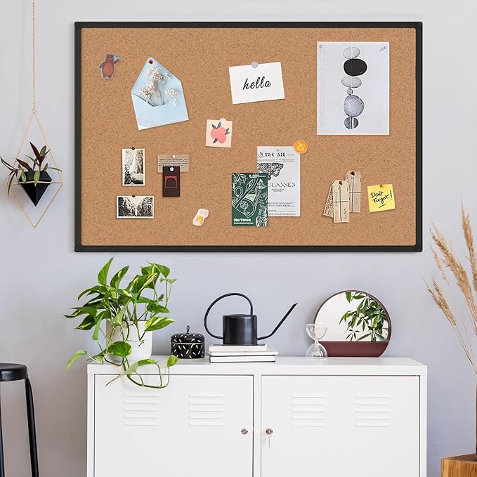 Board2by Cork Board Bulletin Board 48" x 36", Black Aluminium Framed 4x3 Corkboard, Office Board for Wall Cork, Large Wall Mounted Notice Pin Board with 18 Push Pins for School, Home & Office-DeskLoop Office