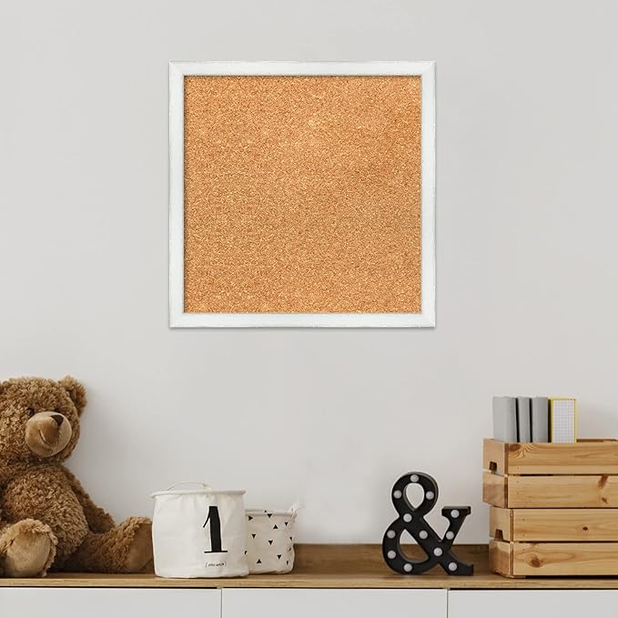 Amanti Art Natural Cork Board for Wall, 15x15 Vision Board with White Frame, Small Corkboard Office Decor for Home Organization, Country Rustic Corkboard Pinboard to Display Items for Home-DeskLoop Office