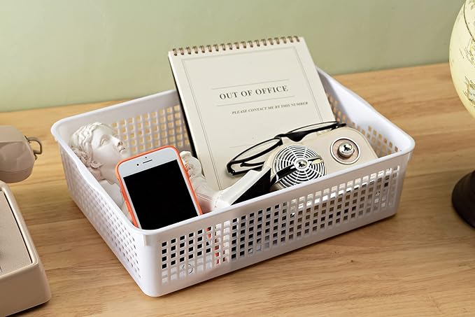 A4 Size Plastic Storage Basket,Desktop File Paper Letter Organizer Tray, 6-Packs (White)-DeskLoop Office