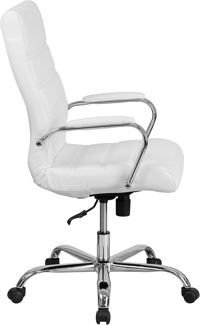 Flash Furniture Whitney High-Back Swivel LeatherSoft Desk Chair with Padded Seat and Armrests, Adjustable Height Padded Office Chair, White/Chrome-DeskLoop Office
