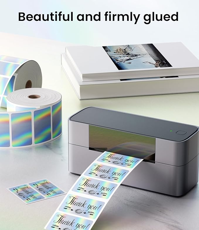 Holographic Square Thermal Labels (4 x 2 inch), Self-Adhesive Direct Thermal Sticker Label, Compatible with All Thermal Shipping Label Printers, for Name, Price Tag, DIY, Logo, 500 Labels/Roll-DeskLoop Office