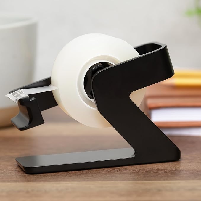 ELYPRO Modern Tape Dispenser for Office Desk - Elegant and Minimalist Design, Heavy Metal Made, Space-Saving, Perfect for Office & Home Use or as a Stylish Gift - Bonus Tape Roll Included (Black)-DeskLoop Office