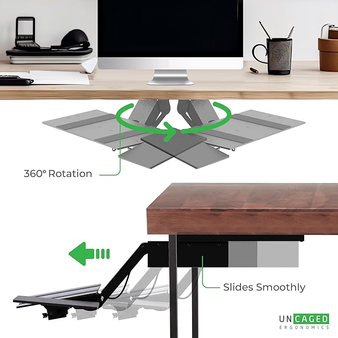 Uncaged Ergonomics KT2-b Under-Desk Adjustable Height & Angle Sit to Stand Up Keyboard Tray with negative tilt Best standing desk computer keyboard holder drawer-DeskLoop Office