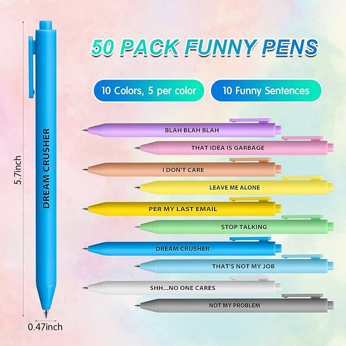 Epakh 50 Pcs Funny Pens Inspirational School Pens Bulk Positive Motivational Quotes on Ballpoint, Black Ink Pen for Adults Back to Schools Gift from Teacher(Interesting,Macaron Color)-DeskLoop Office