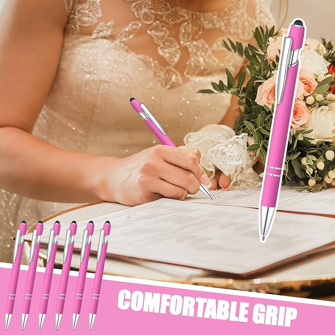 36 Pcs Blue Ink Ballpoint Pen with Stylus 2 in 1 Ballpoint Pen for Touch Screens School Office Coworkers (Hot Rose)-DeskLoop Office