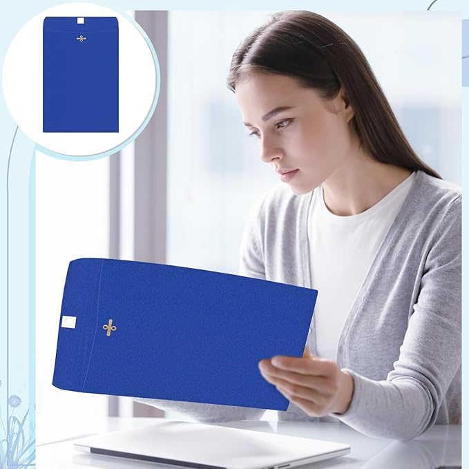 Geyee 100 Pcs Clasp Manilla Envelopes 9 x 12 Inch Gummed Colored Envelopes for Storing or Mailing for Home Office Business Supplies(Navy Blue)-DeskLoop Office