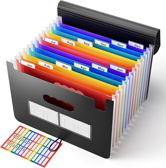 ABC life 12 Pockets Accordion File Organizer, Expanding File Folders, Portable Monthly Bill Receipt Organizer with Colorful A-Z Tabs, Desktop Folders Letter A4 Paper Document Storage for Home Office-DeskLoop Office
