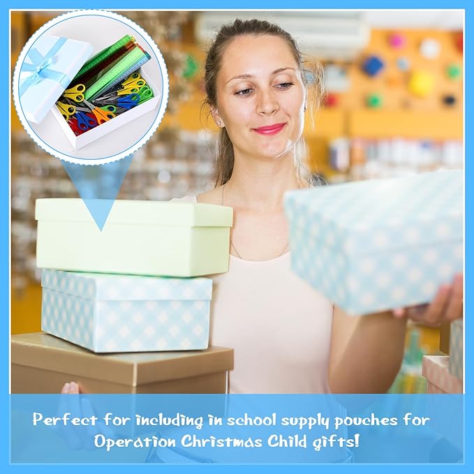PerKoop 200 Pcs School Supplies with 100 Pcs Safety Blunt Tip Student Scissors 100 Pcs 12 Inch Plastic Rulers Back to School Supply Kit for Operation Christmas Charity Donation Supplies (Vivid Color)-DeskLoop Office