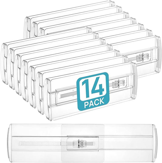 Vtopmart 14 Pack Drawer Dividers for Clothes, 4" High 10.2"-16.6" Adjustable Expandable Dresser Drawer Organizer, Clear Plastic Separators for Dresser, Baby Clothing, Underwear, Cosmetic, Toiletries-DeskLoop Office