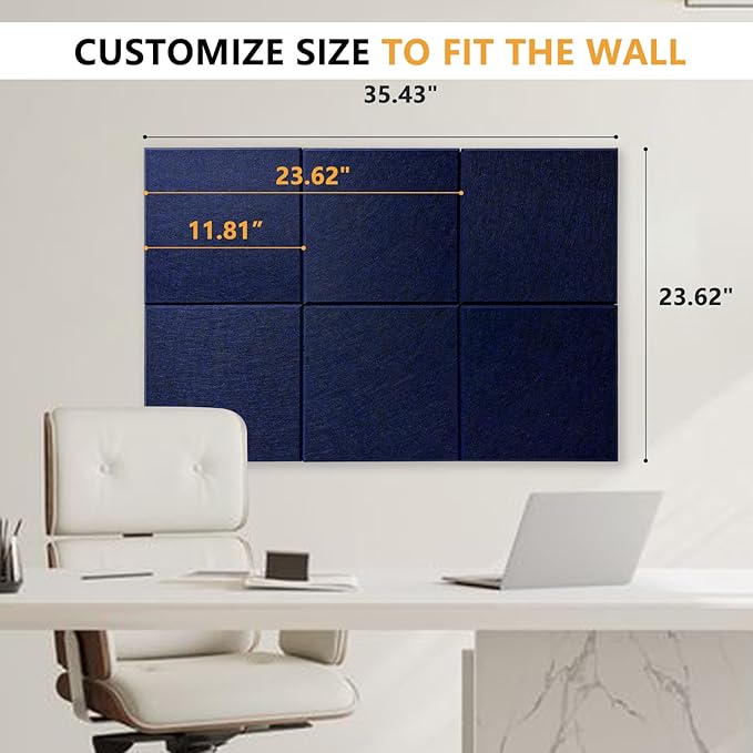 Large Cork Board for Wall with Pins, 36" x 24" Bulletin Board Self-Adhesive Pin Board | Customized 6 Packs Felt Tiles for Office Home Wall Decor, Navy-DeskLoop Office
