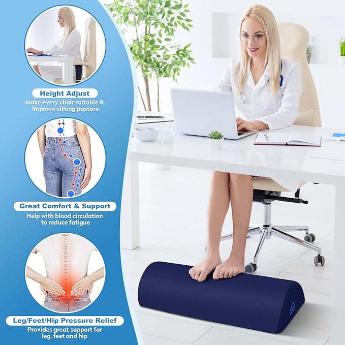 StepLively Foot Rest Ergonomic Pillow for Under Desk at Work, Anti-Fatigue Footrest Support Pillow for Fatigue & Pain Relief, Comfortable for Office Chair, Car Seat & Gaming Chair - Blue, Large-DeskLoop Office