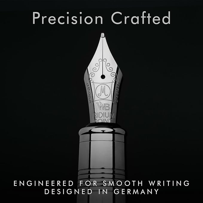 Wordsworth & Black Majesti Fountain Pen-(Black Checked), Luxury Case, Stainless Steel; Medium Nib- Ink Cartridges, Refillable Ink Converter-Calligraphy Pen-Best Business Gift Set for Men & Women-DeskLoop Office