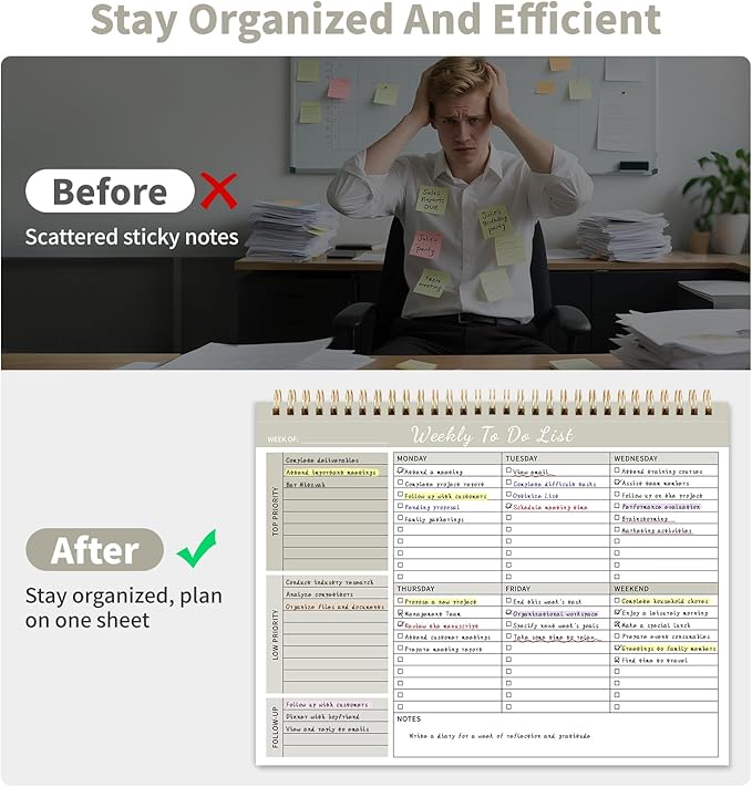 Weekly To Do List Notepad, 52 Undated Sheets (8.5"×11") Duplex-printed Daily Planner For Work Home School Office Desk Accessories Supplies & Goal Setting Tasks - Beige-DeskLoop Office