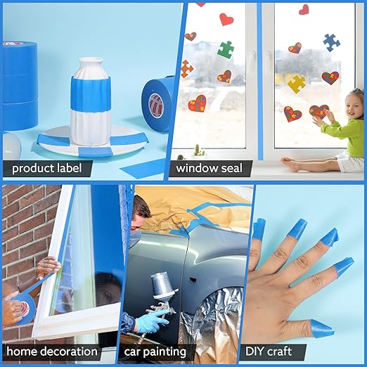 10 Rolls Painters Tape Blue Painters Tape 2 Inch Wide, General Purpose Masking Tape Bulk, 1.89 in x 55 Yd Blue Tape for Wall Painting Home Improvement DIY Crafts, Total 550 Yards-DeskLoop Office