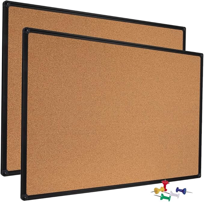 Cork Board, 2 Pack 48" x 36" Bulletin Notice Board Message Memo Pin Board, Black Aluminum Frame-DeskLoop Office