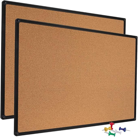 Cork Board, 2 Pack 48" x 36" Bulletin Notice Board Message Memo Pin Board, Black Aluminum Frame-DeskLoop Office