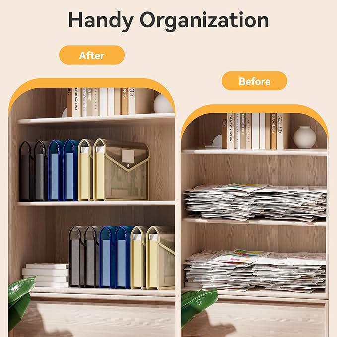 ABC life 6 Pack Plastic Expanding File Folder, Transparent envelopes with Snap Closure, No Dividers, Large Capacity, Assorted Colors, Fit Letter/A4 Size (Black+Blue+Tea Grey)-DeskLoop Office