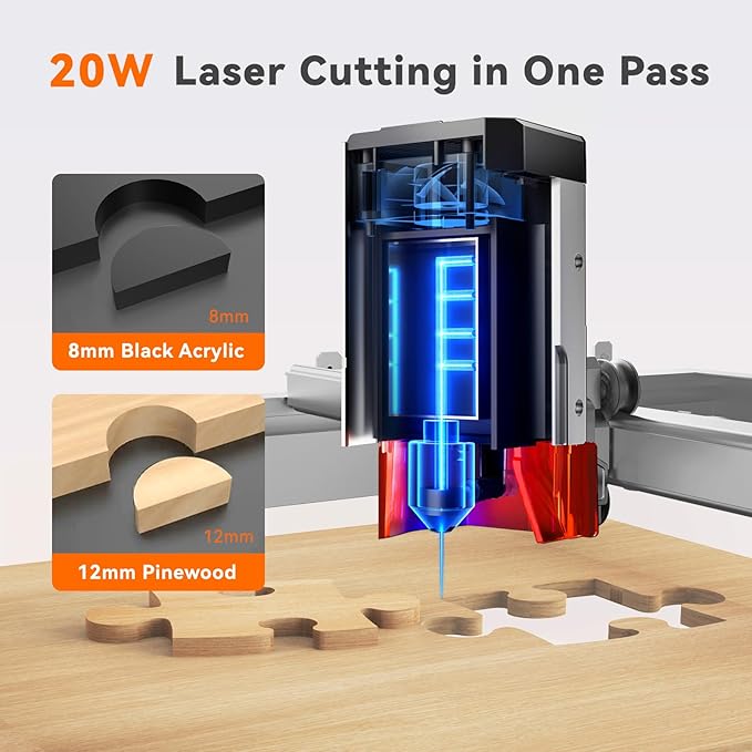 TOOCAA 20w Laser Engraver with 5 in 1 Rotary Roller Set, Smart Camera,Air Assist,Honeycomb Panel, 22" x 22" Bed Size,Safe Laser Engraving Cutting Machine Expert for Metal Tumblers Wood Acrylic-DeskLoop Office