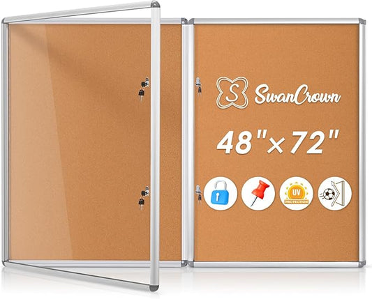 SWANCROWN Enclosed Bulletin Board 48x36 in, Tamperproof Lockable Cork Board Wall Display Case for Office School Home, Aluminum Frame, 2PCS-DeskLoop Office