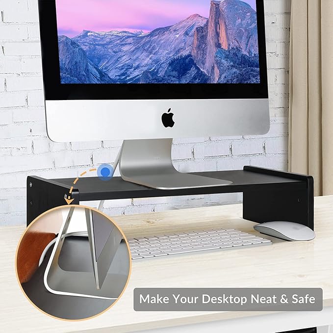 KINLINK Solid Wood Monitor Stand Riser, Monitor Riser with 2 Adjustable Height, 15.8 inch Computer Riser for Computer, iMac, PC, Printer, Computer Monitor Stand for Home & Office, Black-DeskLoop Office