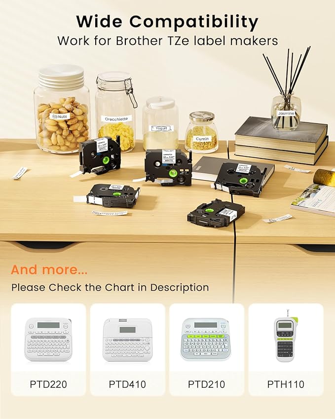 Colorty Replace for Brother P Touch Label Maker Tape 12mm 0.47 Laminated Black on White TZe-231 AZe-231 for PT-1180 2040 1090 1750 1290 1880 1170 Ptouch Tape Refills 12mm x 8m, 12-Pack-DeskLoop Office