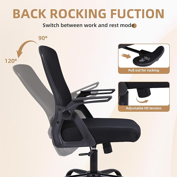 Office Chair, Ergonomic Desk Chair with Lumbar Support, Breathable Mesh Chair with Flip-up Armrests and Mid Back, Comfy Task Computer Height Adjustable Swivel Chair (2, Black)-DeskLoop Office