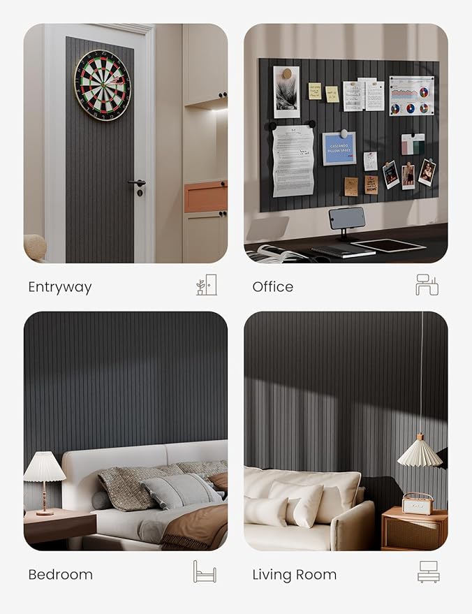 Bumusty Large Cork Board Alternative-36 x24 Felt Bulletin Board Tiles, with 30 Pushpins, 40 Adhesive Tabs, 6-Pack Slat Wall Paneling, Cork Boards for Office Push Pin Board Felt Board-Charcoal Gray-DeskLoop Office